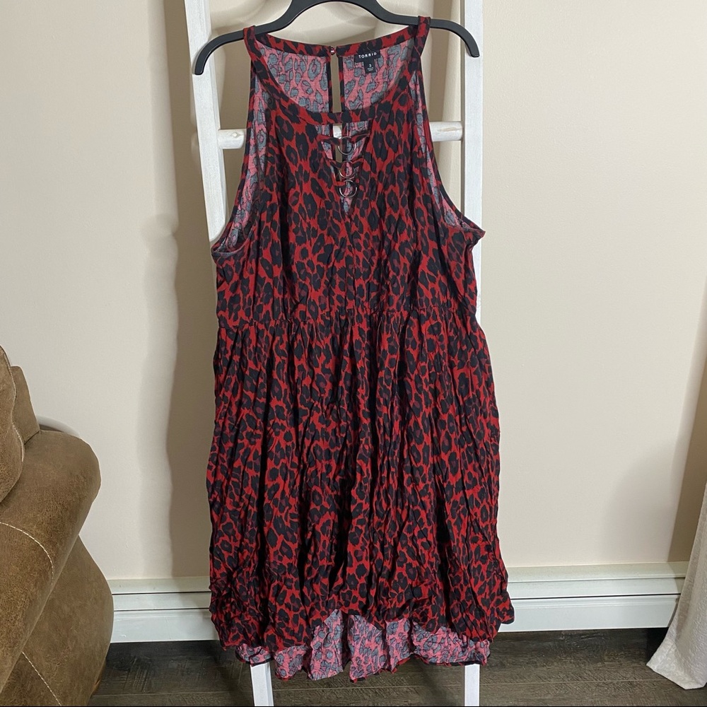 TORRID Red and black leopard o-ring challis skater dress. Size 3 / Size …